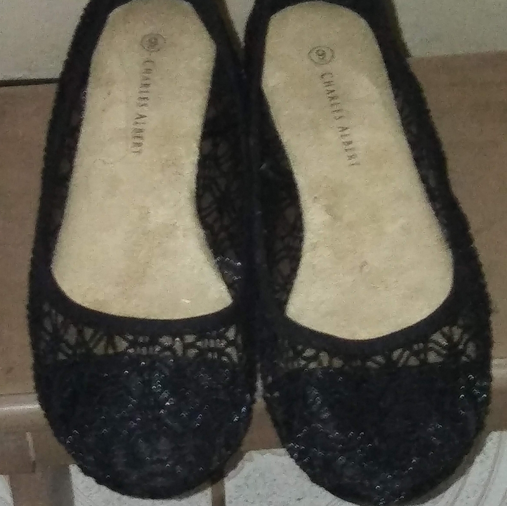 Charles Albert Black Lace Flats
